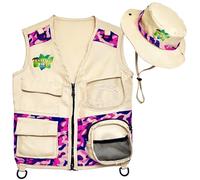 Safari Kidz Outdoor Explorer Kit - Conjunto de chaleco y sombrero de camuflaje, aventuras en la naturaleza, disfraz lavable para niños y niñas (rosa)