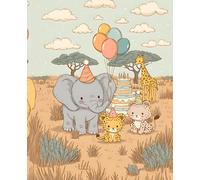 Safari Party Composition Notebook: 7.5x9.25 Wide-Ruled Jungle Animal Journal for Kids - Cute Birthday-Themed Notebook with Elephant, Lion, Giraffe & Balloons in Nature for Writing, School or Gifts