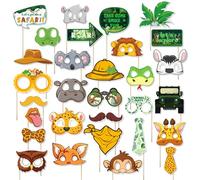Safari Selva Animal Photo Booth Props Rosa Safari Selva Animal Fiesta Decoración, Niñas Animales Salvajes Bosque Tema Fiesta Safari Zoo Animal Fiesta Decoración