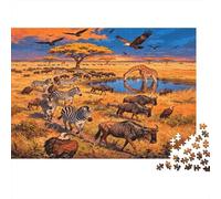 Safari Wildlife Puzzle 1000 Piezass Reciclado Material African Savanna Puzzles for Boy & Girl Ages 6 Years Up Juego Educativo Challenge Parent Child Toy 70x50cm/1000pcs