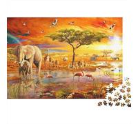 Safari Wildlife Scene-African Savanna Art Style 1000Pc Recycled Paper Puzzle African Savanna Animals for Adults 14-99 Years Home Decor & Gift 70x50cm/1000pcs