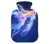 Safaris Neon Tetra Starry Night Blue Botella de agua caliente con cubierta suave, bolsa de agua caliente de 2 L para calentador de manos y pies, calentador de pies