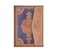 Safavid Indigo (Safavid Binding Art) Midi 12-month Horizontal Hardback Dayplanner 2025 (Wrap Closure): tydzień na dwóch stronach, zamykany na magnes, papier 100 gsm