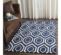 Safavieh "Alexa Zona de Tejido a Mano Alfombra, Azul Oscuro/Marfil, 121 x 182 x 1,6 cm P, Lana, Dark Blue/Ivory, 152 x 243 x 1.6 cm