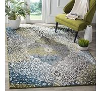 Safavieh Alfombra Abstractas Sala de Estar, Comedor, Dormitorio - Watercolor Collection, Pelo Corto, Marfil y Azul Pavo Real, 201 X 274 cm