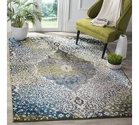 Safavieh Alfombra Abstractas Sala de Estar, Comedor, Dormitorio - Watercolor Collection, Pelo Corto, Marfil y Azul Pavo Real, 122 X 183 cm