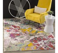 Safavieh Alfombra Abstractas Sala de Estar, Comedor, Dormitorio - Watercolor Collection, Pelo Corto, Verde Claro y Rosa, 160 X 229 cm