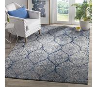 Safavieh Alfombra Angustiadas Sala de Estar, Comedor, Dormitorio - Madison Collection, Pelo Corto, Azul Marino y Plata, 155 X 229 cm