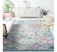 Safavieh Alfombra Angustiadas Sala de Estar, Comedor, Dormitorio - Madison Collection, Pelo Corto, Azul Marino y Verde Azulado, 155 X 229 cm