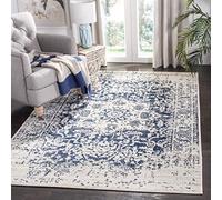 Safavieh Alfombra Angustiadas Sala de Estar, Comedor, Dormitorio - Madison Collection, Pelo Corto, Crema y Azul Marino, 122 X 183 cm