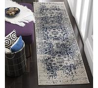 Safavieh Alfombra Angustiadas Sala de Estar, Comedor, Dormitorio - Madison Collection, Pelo Corto, Crema y Azul Marino, 80 x 180 cm