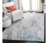 SAFAVIEH Alfombra Bohemia Chic para salón, Comedor, Dormitorio, colección Tulum, Pelo Corto, Color Marfil y Azul, 160 x 229 cm