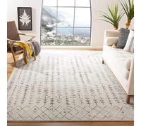 SAFAVIEH Alfombra Bohemia Chic para salón, Comedor, Dormitorio, colección Tulum, Pelo Corto, Color Marfil y Gris, 160 x 229 cm