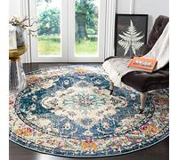 Safavieh Alfombra Bohemia para salón, Comedor, Dormitorio, colección Mónaco, Pelo Corto, en Violeta y Azul Claro, 122 x 122 cm