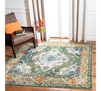 Safavieh Alfombra Bohemia para salón, Comedor, Dormitorio, colección Mónaco, Pelo Corto, Verde Bosque y Azul Claro, 120 x 120 cm