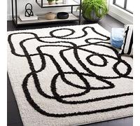 Safavieh Alfombra Bohemia para salón, Comedor, Dormitorio, colección Norway Shag de Pelo Alto, Color Marfil y Negro, 160 x 229 cm
