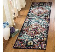 SAFAVIEH Alfombra Boho Chic para salón, Comedor, Dormitorio, colección Mónaco, Pelo Corto, en Azul y Fucsia, 66 x 244 cm