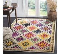 Safavieh Alfombra Boho para salón, Comedor, Dormitorio - Colección Mónaco, Pelo Corto, Marfil y Multicolor, 122 x 122 cm