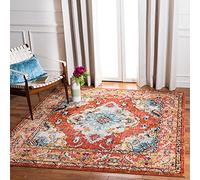 Safavieh Alfombra Boho para salón, Comedor, Dormitorio, colección Mónaco, Pelo Corto, Naranja y Azul Claro, 122 x 122 cm