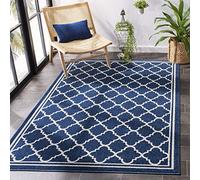 Safavieh Alfombra Boho Sala de Estar, Comedor, Dormitorio - Amherst Collection, Pelo Corto, Azul Marino y Beige, 91 X 152 cm