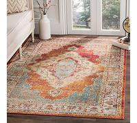 Safavieh Alfombra Boho Sala de Estar, Comedor, Dormitorio - Crystal Collection, Pelo Corto, Naranja y Azul Claro, 91 X 152 cm