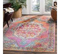 Safavieh Alfombra Boho Sala de Estar, Comedor, Dormitorio - Crystal Collection, Pelo Corto, Naranja y Azul Claro, 122 X 183 cm