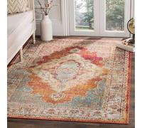 Safavieh Alfombra Boho Sala de Estar, Comedor, Dormitorio - Crystal Collection, Pelo Corto, Naranja y Azul Claro, 122 X 183 cm