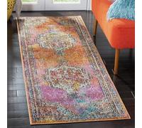 Safavieh Alfombra Boho Sala de Estar, Comedor, Dormitorio - Crystal Collection, Pelo Corto, Naranja y Azul Claro, 66 X 213 cm