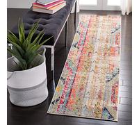 SAFAVIEH Alfombra Boho Sala de Estar, Comedor, Dormitorio - Madison Collection, Pelo Corto, Azul y Naranja, 80 x 180 cm