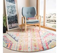 Safavieh Alfombra Boho Sala de Estar, Comedor, Dormitorio - Madison Collection, Pelo Corto, Azul y Naranja, 152 X 152 cm