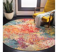 SAFAVIEH Alfombra Boho Sala de Estar, Comedor, Dormitorio - Madison Collection, Pelo Corto, Marfil y Naranja, 152 x 152 cm