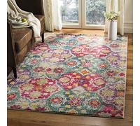 Safavieh Alfombra Rectangular Tejida Boho Chic para Interiores, colección Mónaco, MNC248, en Gris/Fucsia, 122 x 170 cm, para salón, Dormitorio o Cualquier Espacio Interior