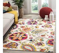 Safavieh Alfombra Boho Sala de Estar, Comedor, Dormitorio - Monaco Collection, Pelo Corto, Marfil y Multi, 155 X 231 cm