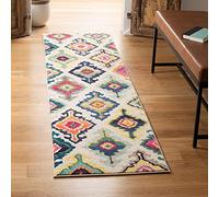 Safavieh Alfombra Boho Sala de Estar, Comedor, Dormitorio - Monaco Collection, Pelo Corto, Marfil y Multi, 66 X 244 cm