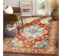Safavieh Alfombra Boho Sala de Estar, Comedor, Dormitorio - Monaco Collection, Pelo Corto, Naranja y Azul Claro, 122 X 170 cm