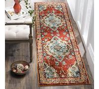 Safavieh Alfombra Boho Sala de Estar, Comedor, Dormitorio - Monaco Collection, Pelo Corto, Naranja y Azul Claro, 66 X 244 cm