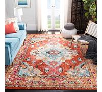 Safavieh Alfombra Boho Sala de Estar, Comedor, Dormitorio - Monaco Collection, Pelo Corto, Naranja y Azul Claro, 66 X 122 cm