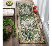 Safavieh Alfombra Boho Sala de Estar, Comedor, Dormitorio - Monaco Collection, Pelo Corto, Verde Bosque y Azul Claro, 66 X 366 cm