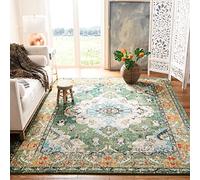 Safavieh Alfombra Boho Sala de Estar, Comedor, Dormitorio - Monaco Collection, Pelo Corto, Verde Bosque y Azul Claro, 75 x 120 cm