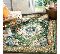 Safavieh Alfombra Boho Sala de Estar, Comedor, Dormitorio - Monaco Collection, Pelo Corto, Verde Bosque y Azul Claro, 155 X 231 cm