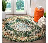 Safavieh Alfombra Boho Sala de Estar, Comedor, Dormitorio - Monaco Collection, Pelo Corto, Verde Bosque y Azul Claro, 90 x 90 cm