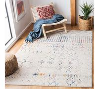 SAFAVIEH Alfombra Boho Sala de Estar, Comedor, Dormitorio - Tulum Collection, Pelo Corto, Marfil y Azul, 160 X 229 cm