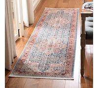Safavieh Alfombra clásica contemporánea para salón, Comedor, Dormitorio, colección Kenitra, Pelo Corto, Azul y Rojo, 66 x 244 cm