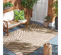 Safavieh Alfombra con Estampado Animal de Cebra para Interior y Exterior, colección Beachhouse, Pelo Corto, Color Crema y Beige, 91 x 152 cm