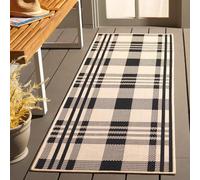 Safavieh - Alfombra contemporánea para Sala de Estar, Comedor, Dormitorio - Courtyard Collection, Alfombra de Pelo Corto, Negro y Hueso, 62 x 240 cm