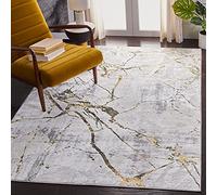 Safavieh Alfombra contemporánea para salón, Comedor, Dormitorio, colección Amelia, Pelo Corto, Gris y Dorado, 91 x 152 cm