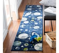 Safavieh Alfombra contemporánea para salón, Comedor, Dormitorio, colección Infantil carrusel, Pelo Corto, en Azul Marino y Gris, 62 x 240 cm