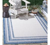 Safavieh Alfombra contemporánea para salón, Comedor, Dormitorio, colección Patio, Pelo Corto, Color Marfil y Azul Marino, 160 x 231 cm