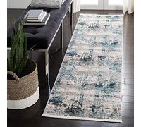 Safavieh Alfombra contemporánea para salón, Comedor, Dormitorio, colección Shivan, Pelo Corto, Marfil y Azul Marino, 66 x 244 cm