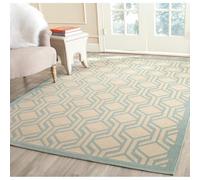 Safavieh Alfombra Contemporáneas para Sala de Estar, Comedor, Dormitorio - Courtyard Collection, Pelo Corto, Beige y Aqua, 122 X 170 cm